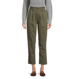 Time And Tru Olive High-Waisted Button Front Tapered Pants Size 12 Womens Green